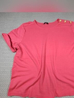 Nautica Coral Pink Short-Sleeve Top with Gold Shoulder Buttons